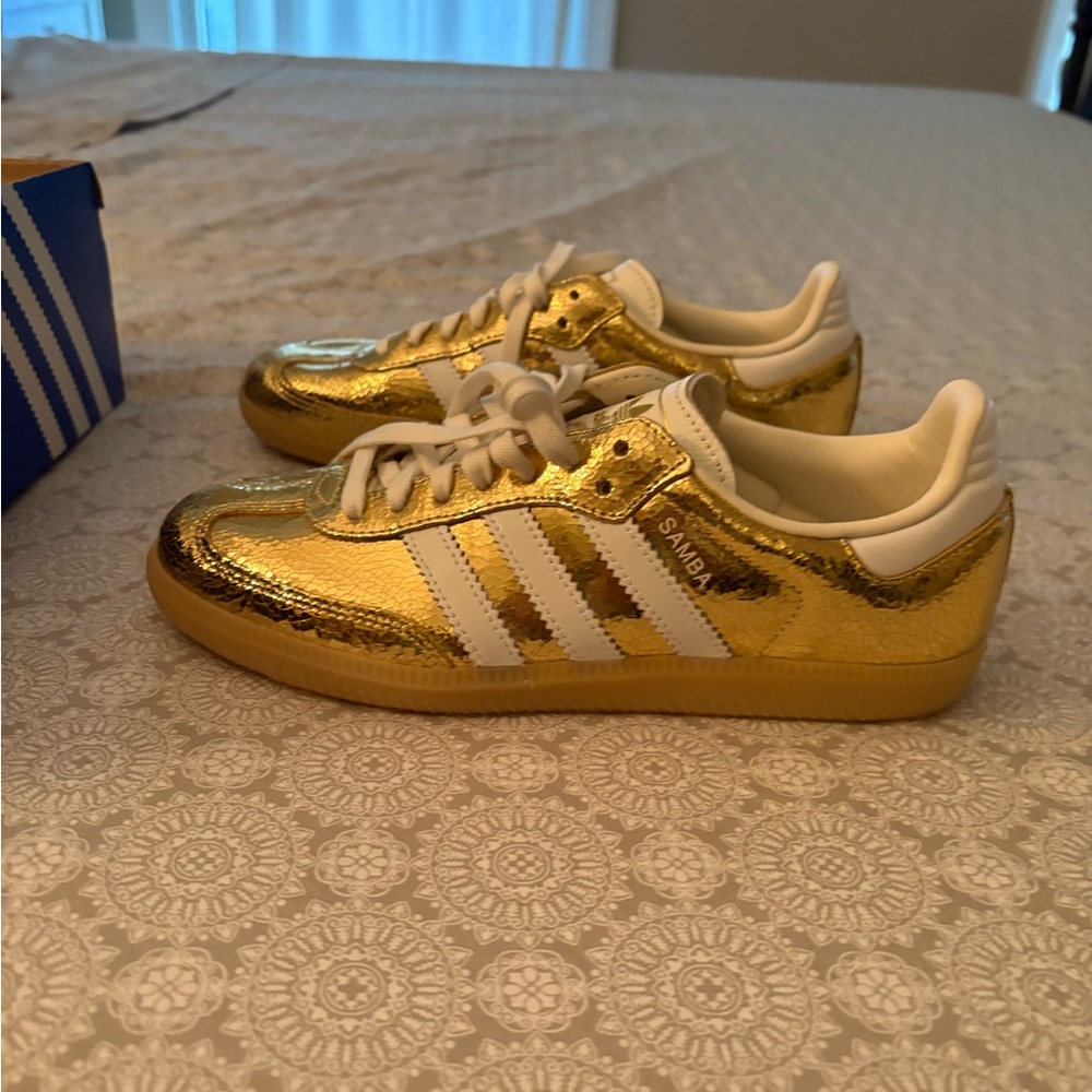 adidas Samba Gold and White Sneakers